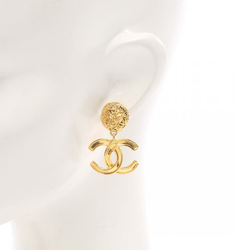 【日本直送】 中古CHANEL[AB]雙C標誌 耳環 GP 金色 搖擺 95A-3