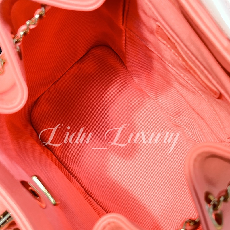 CHANEL 香奈兒 AS2908 DUMA 晶片款 粉色 菱格 金釦 羊皮 束口後背包 小號-3