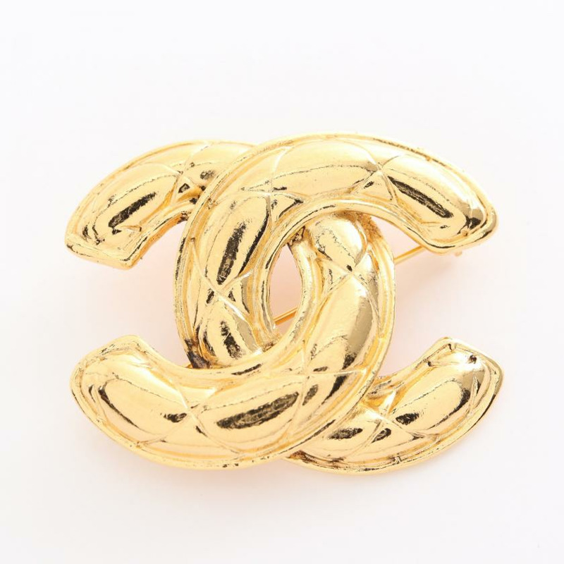 【日本直送】 中古CHANEL[AB]雙C標誌 菱格紋 胸針 鍍金 金色 vintage-0