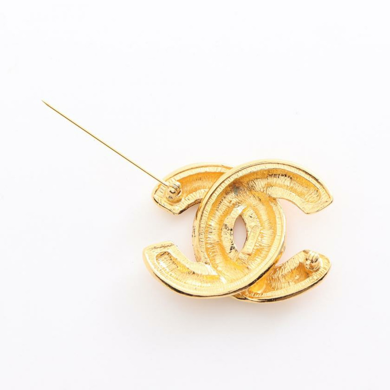【日本直送】 中古CHANEL[AB]雙C標誌 菱格紋 胸針 鍍金 金色 vintage-1