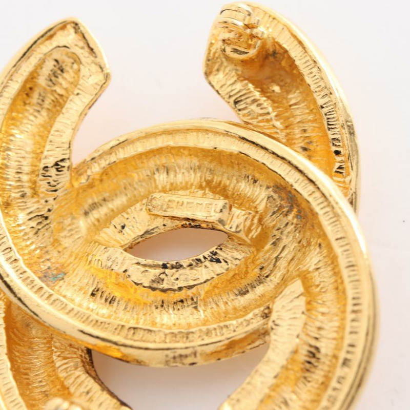 【日本直送】 中古CHANEL[AB]雙C標誌 菱格紋 胸針 鍍金 金色 vintage-2