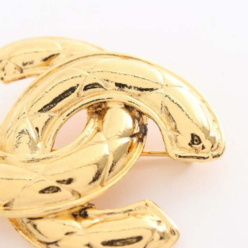 【日本直送】 中古CHANEL[AB]雙C標誌 菱格紋 胸針 鍍金 金色 vintage-5