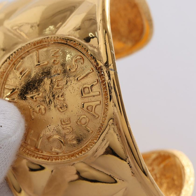 【日本直送】 中古CHANEL[B]菱格紋 手環 鍍金 金色 vintage-7