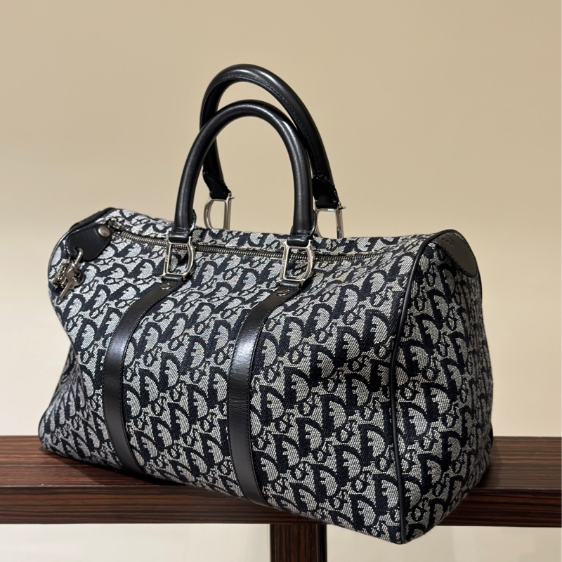 Dior 藍色 老花帆布波士頓包 35cm-1