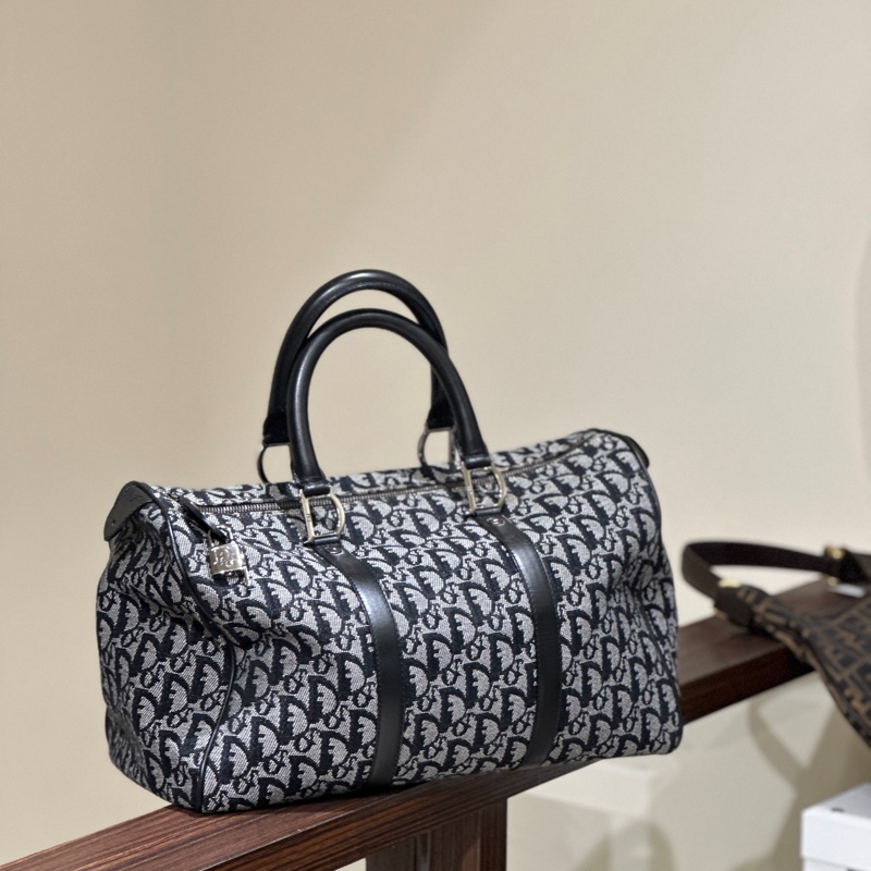 Dior 藍色 老花帆布波士頓包 35cm-3