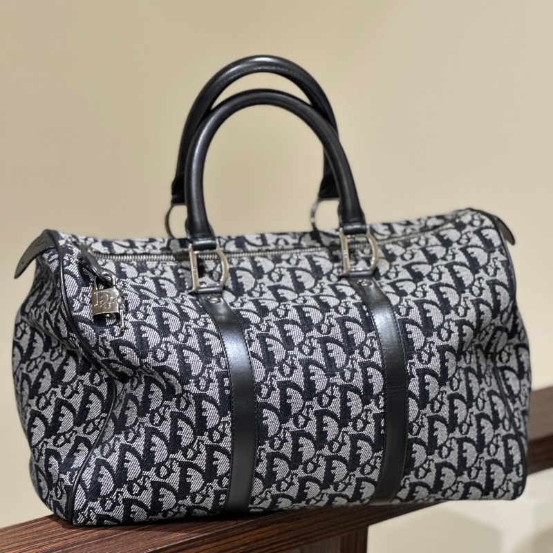 Dior 藍色 老花帆布波士頓包 35cm-4