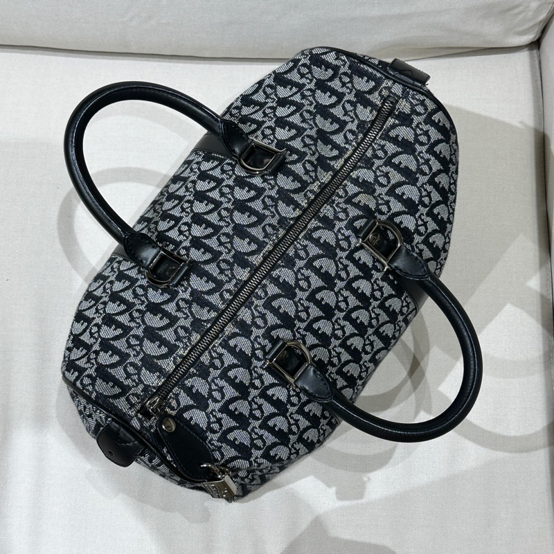 Dior 藍色 老花帆布波士頓包 35cm-14