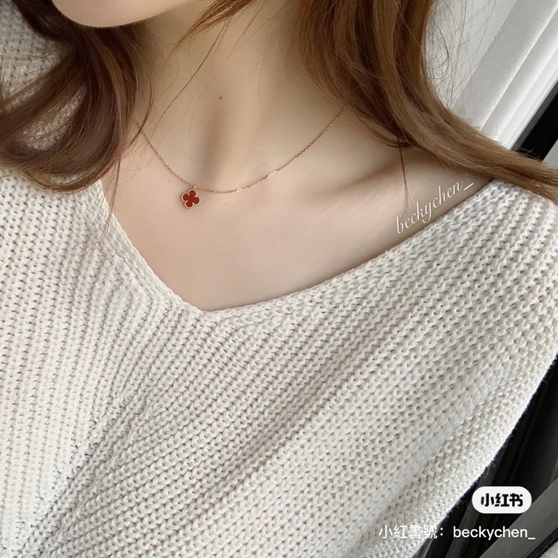 Van Cleef&Arpels VCA專櫃正品 紅玉髓迷你sweet Alhambra項鍊-2