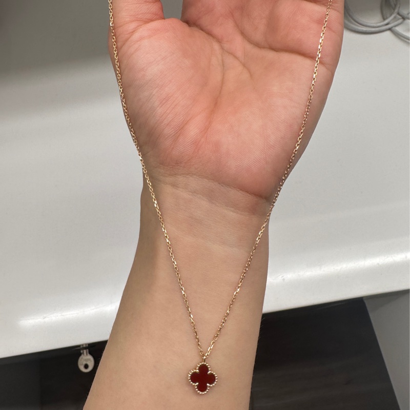 Van Cleef&Arpels VCA專櫃正品 紅玉髓迷你sweet Alhambra項鍊-5