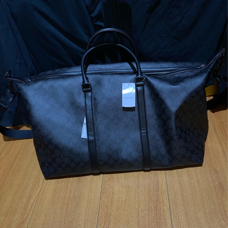 Coach黑色50cm滿版logo行李袋-0