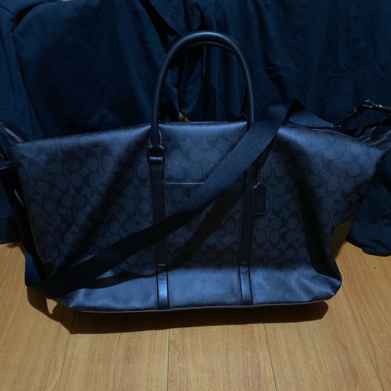 Coach黑色50cm滿版logo行李袋-9