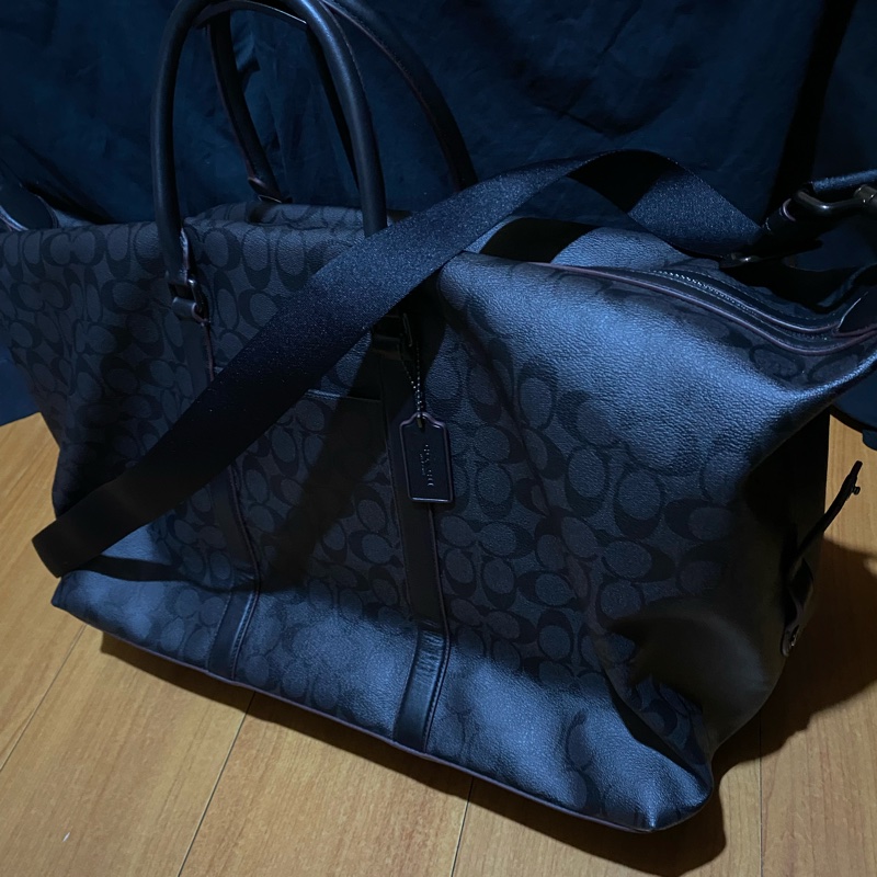 Coach黑色50cm滿版logo行李袋-18
