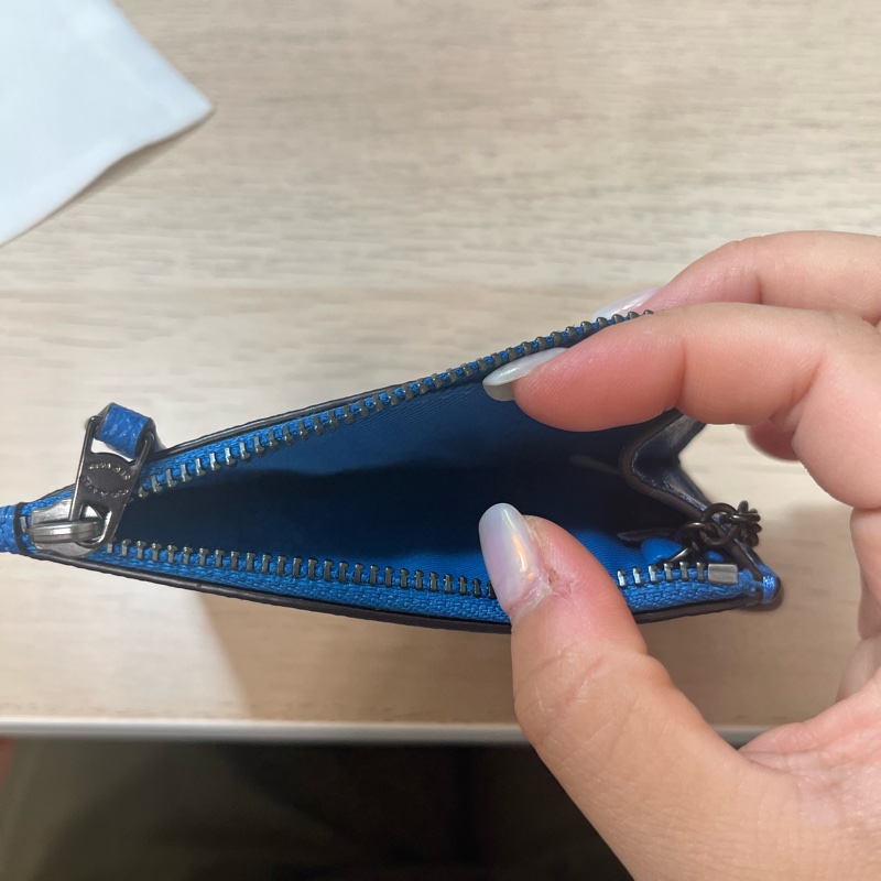 全新 COACH MINI SKINNY ID Case 寶藍色 黑logo 防刮全皮 卡夾鑰匙零錢包-3