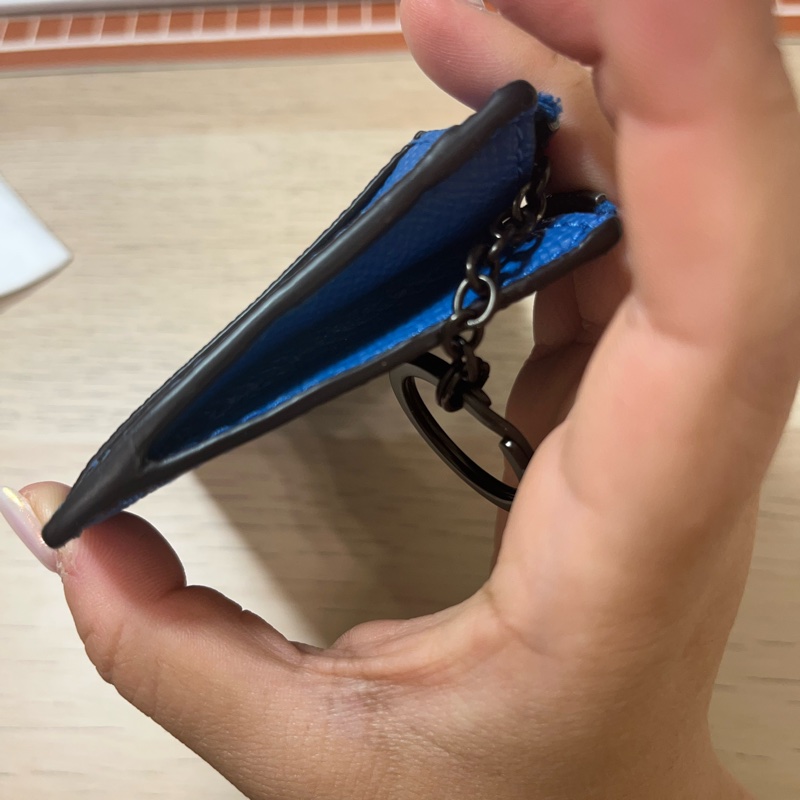 全新 COACH MINI SKINNY ID Case 寶藍色 黑logo 防刮全皮 卡夾鑰匙零錢包-4