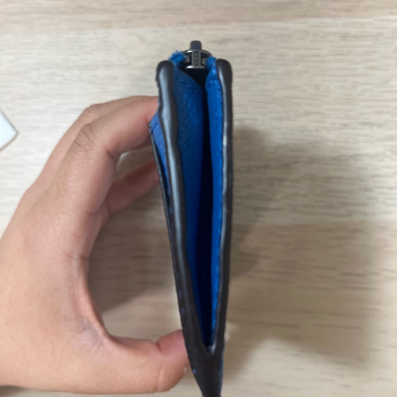 全新 COACH MINI SKINNY ID Case 寶藍色 黑logo 防刮全皮 卡夾鑰匙零錢包-7