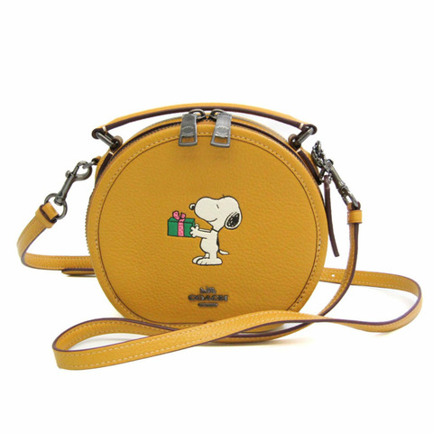 Coach COACH × PEANUTS CF290 女士皮革手提包，單肩包 深黃色