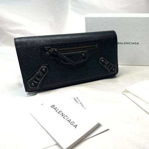 Balenciaga 390184 Edge 暗金色框山羊皮翻蓋長夾/錢包