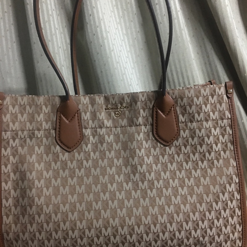 大棕色堤花布托特包-0