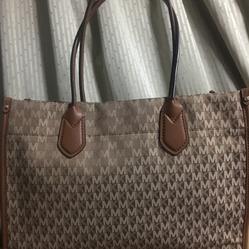 大棕色堤花布托特包-1