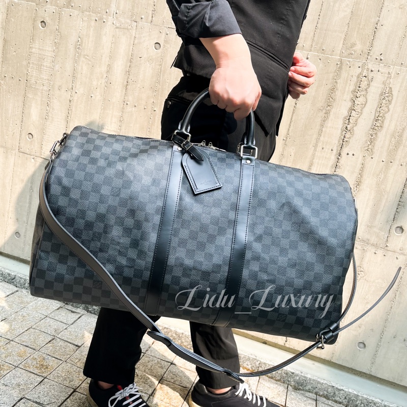 LV 路易威登 N41413 KEEPALL 黑灰格紋 55cm 二用包 旅行袋 LV包 行李袋 隨身登機-0