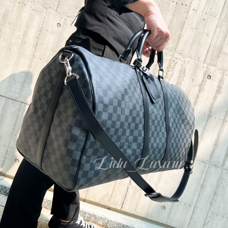 LV 路易威登 N41413 KEEPALL 黑灰格紋 55cm 二用包 旅行袋 LV包 行李袋 隨身登機-1