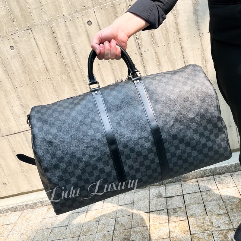 LV 路易威登 N41413 KEEPALL 黑灰格紋 55cm 二用包 旅行袋 LV包 行李袋 隨身登機-3
