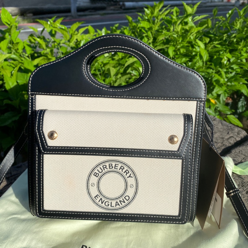 全新BURBERRY黑色帆布Pocket迷你口袋手提肩背包-0