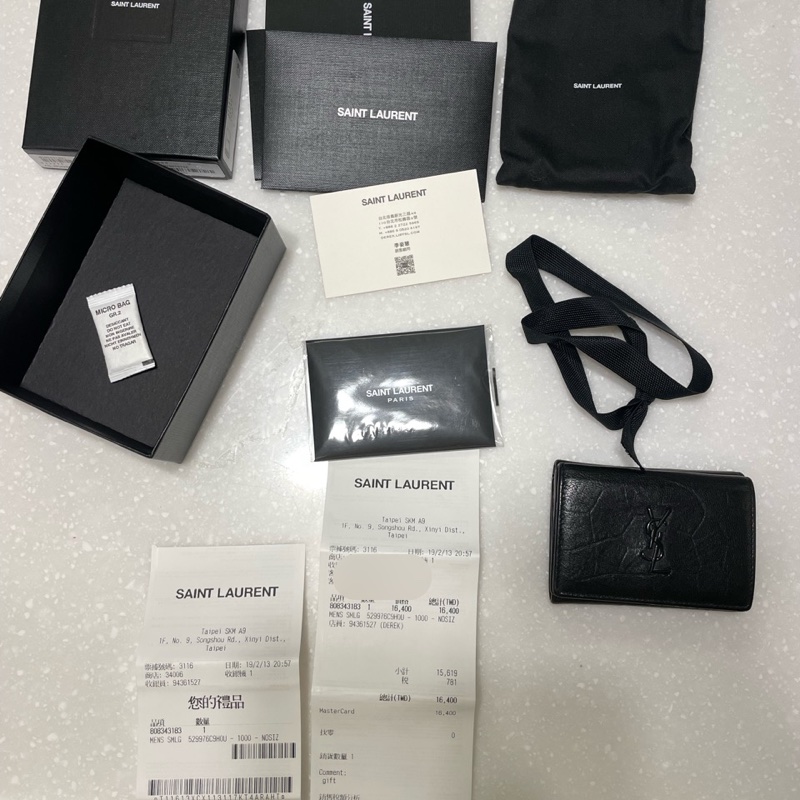 購於19年新光三越A9 八成新 ysl 全黑鱷魚壓紋短夾-0