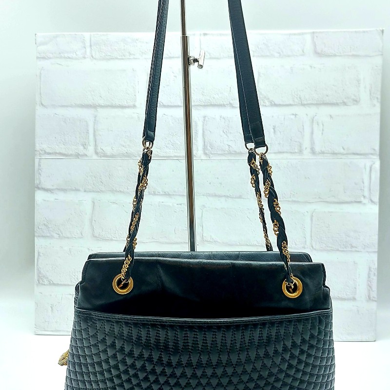 Bally 古董鏈包 菱格紋皮革 黑色 斜背包 .以摩登設計打造備受喜愛的款式.-8