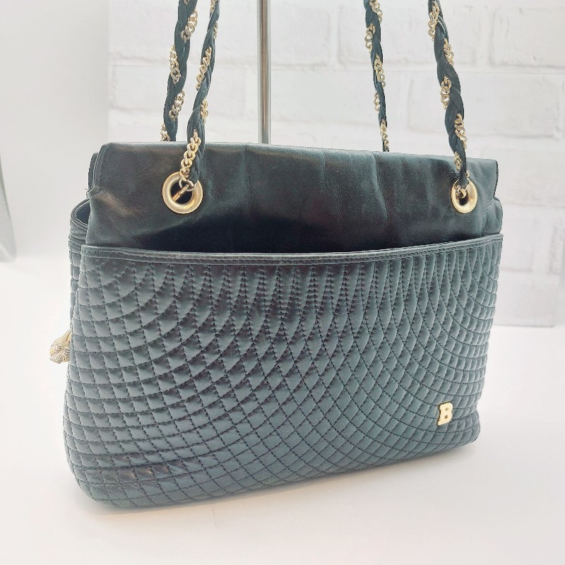 Bally 古董鏈包 菱格紋皮革 黑色 斜背包 .以摩登設計打造備受喜愛的款式.-10