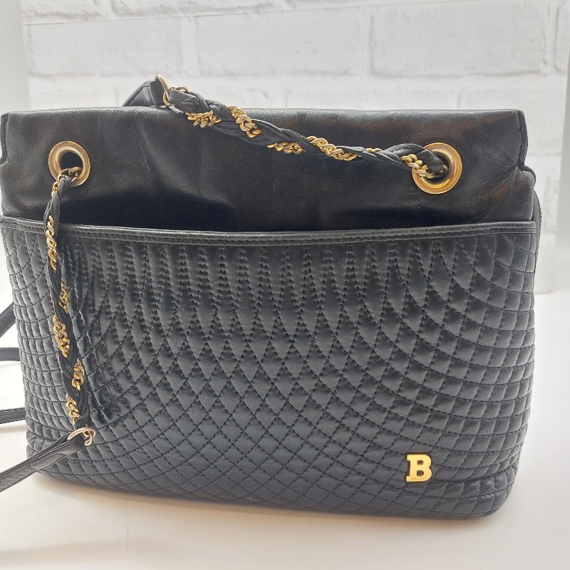 Bally 古董鏈包 菱格紋皮革 黑色 斜背包 .以摩登設計打造備受喜愛的款式.-16