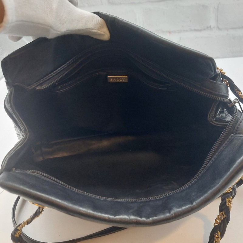 Bally 古董鏈包 菱格紋皮革 黑色 斜背包 .以摩登設計打造備受喜愛的款式.-25