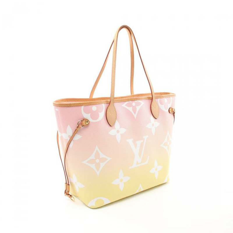 【日本直送】 中古LOUIS VUITTON[B]Neverfull MM 雙 The Pool monogram giant 玫瑰克萊爾 肩包 托特包 PVC 皮革 淺粉色 淡黃色-1