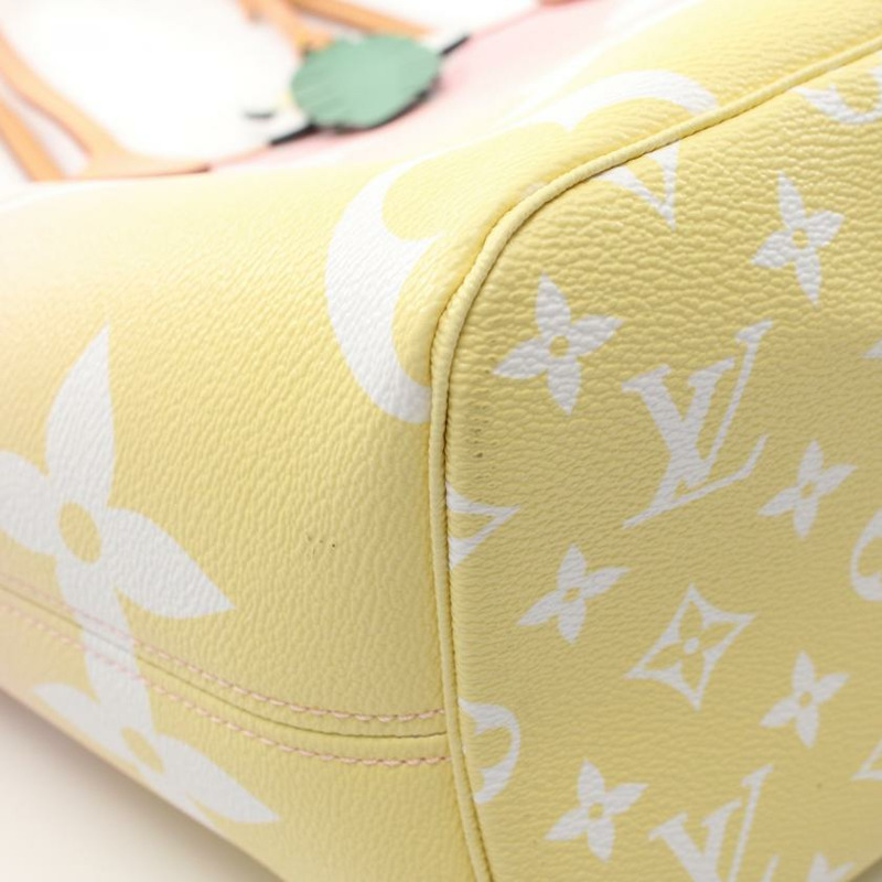 【日本直送】 中古LOUIS VUITTON[B]Neverfull MM 雙 The Pool monogram giant 玫瑰克萊爾 肩包 托特包 PVC 皮革 淺粉色 淡黃色-7