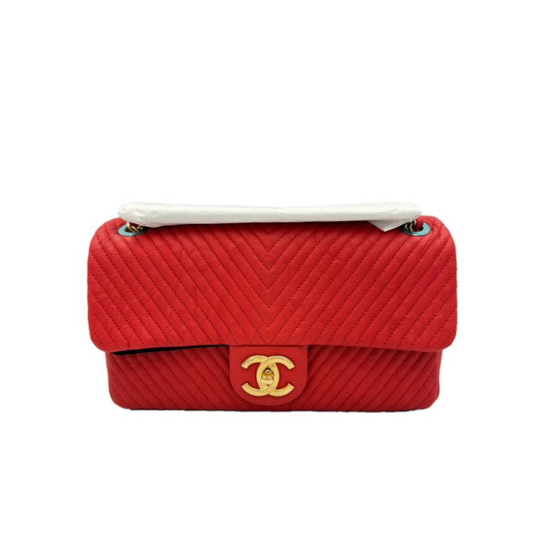 CHANEL 經典V紋口蓋包 CF25 - 紅金-0