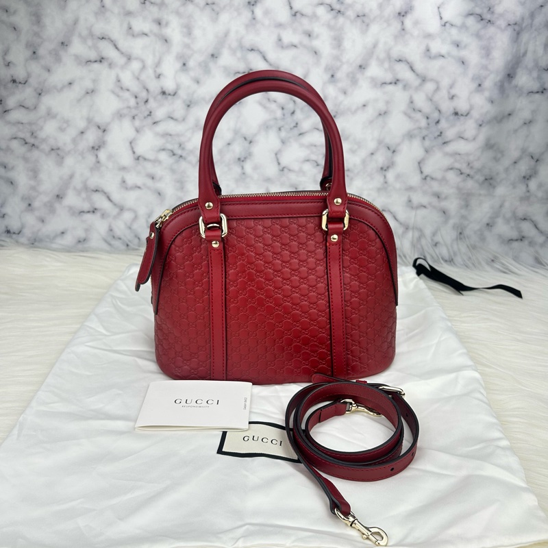 GUCCI 經典Guccissima壓紋LOGO手提/斜背迷你兩用包(紅色)  😁😁超甜👉物超所值-0