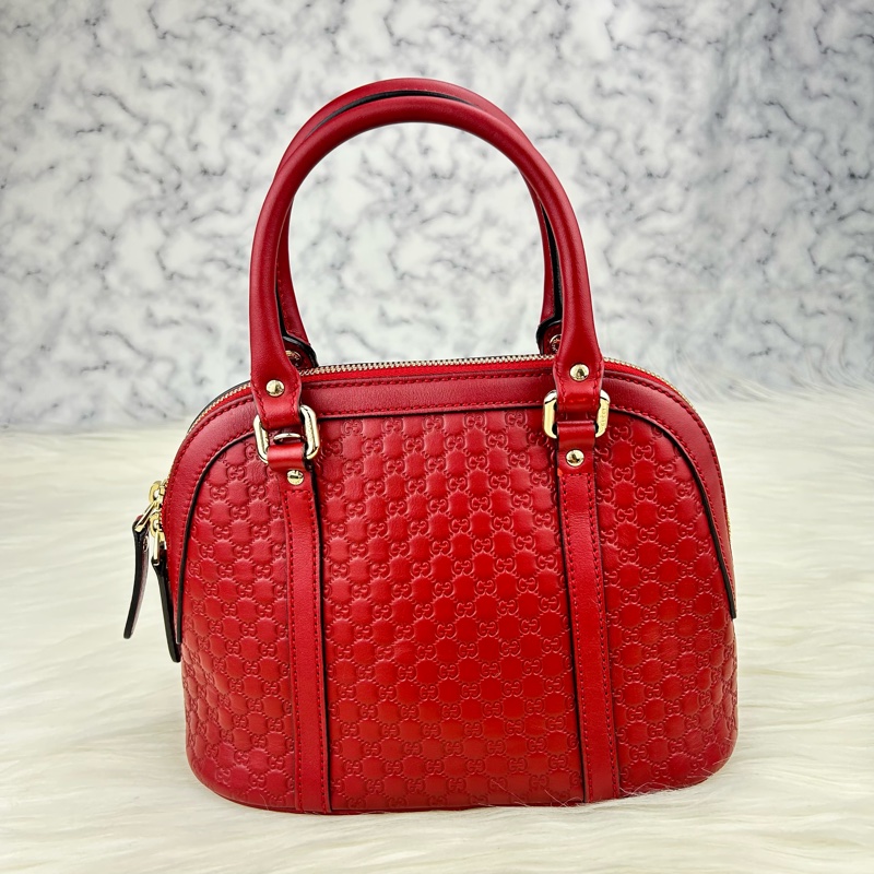 GUCCI 經典Guccissima壓紋LOGO手提/斜背迷你兩用包(紅色)  😁😁超甜👉物超所值-8