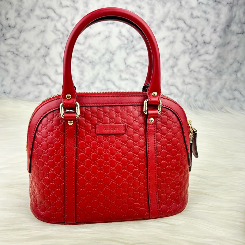 GUCCI 經典Guccissima壓紋LOGO手提/斜背迷你兩用包(紅色)  😁😁超甜👉物超所值-9