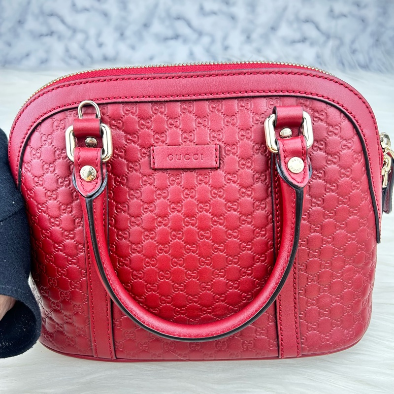 GUCCI 經典Guccissima壓紋LOGO手提/斜背迷你兩用包(紅色)  😁😁超甜👉物超所值-19