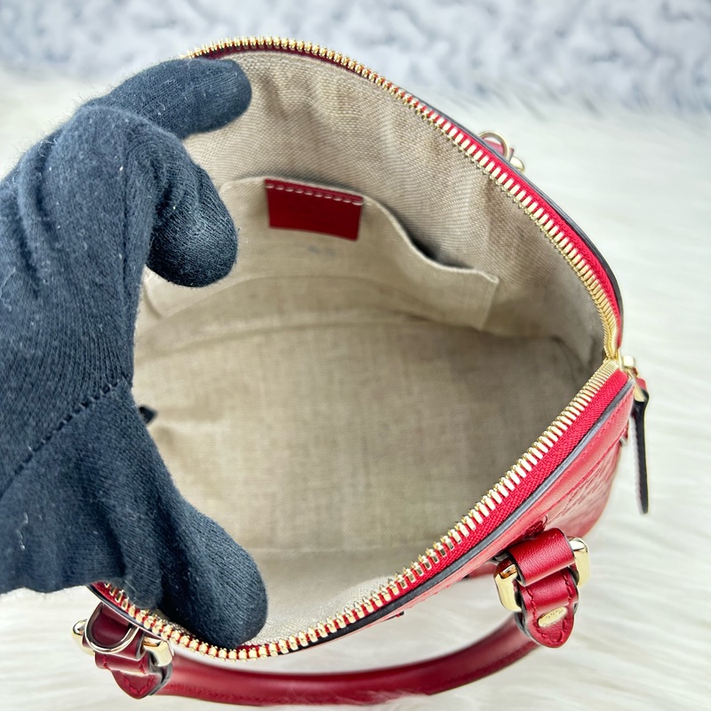 GUCCI 經典Guccissima壓紋LOGO手提/斜背迷你兩用包(紅色)  😁😁超甜👉物超所值-20