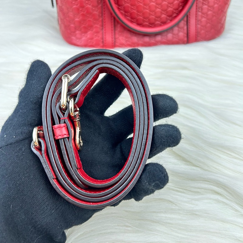 GUCCI 經典Guccissima壓紋LOGO手提/斜背迷你兩用包(紅色)  😁😁超甜👉物超所值-25