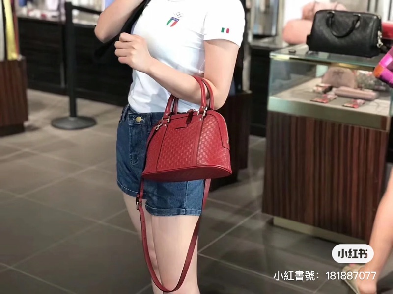 GUCCI 經典Guccissima壓紋LOGO手提/斜背迷你兩用包(紅色)  😁😁超甜👉物超所值-27