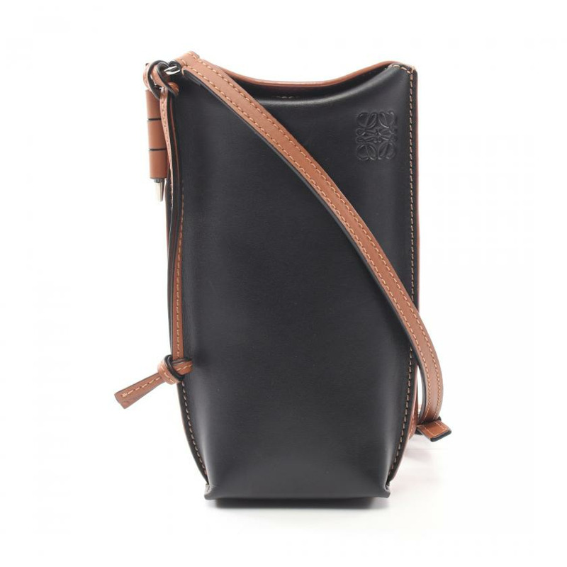 【日本直送】 中古LOEWE[B]GATE POCKET 真皮肩包 黑色 棕色-0