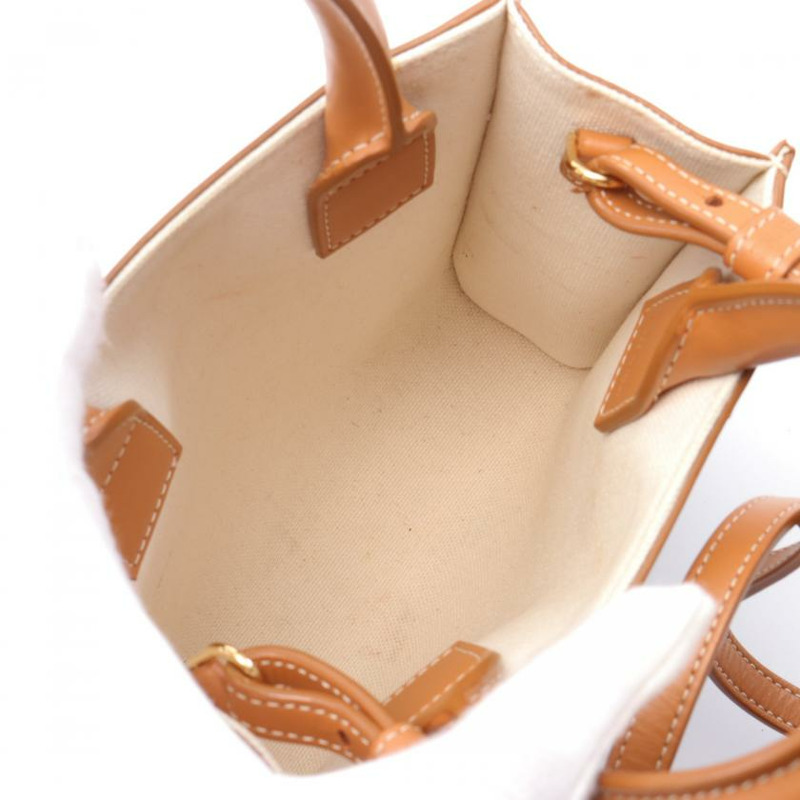 【日本直送】 中古CELINE[AB]迷你 vertical cabas 帆布手提包 真皮 象牙白 淺棕色 兩用款-2