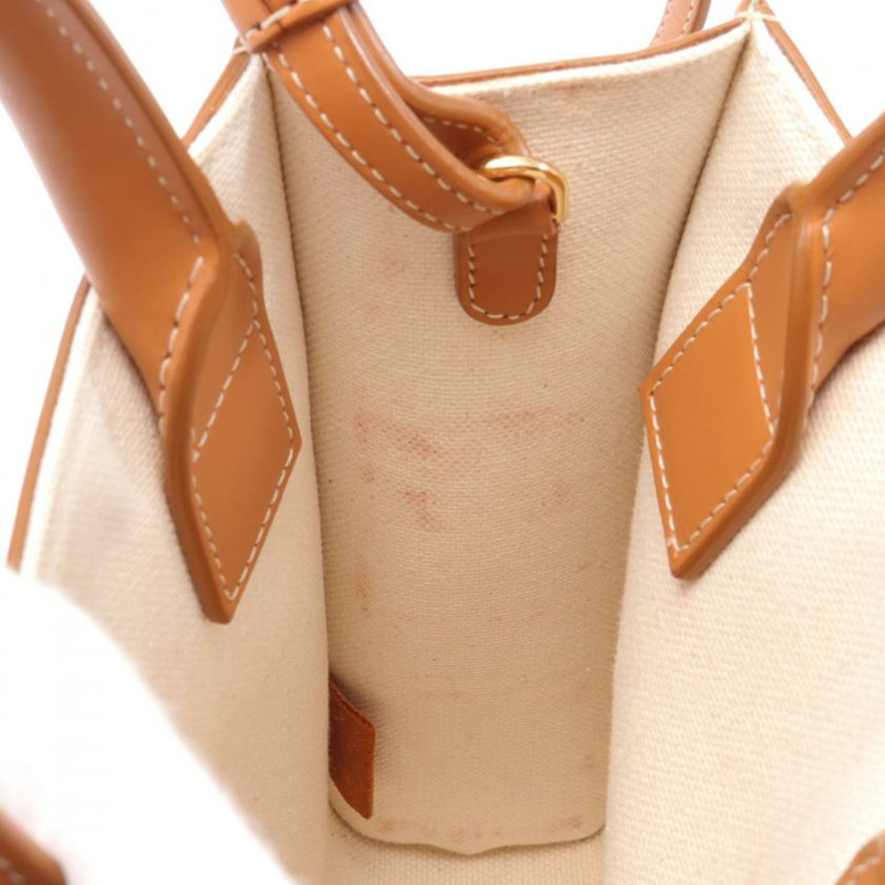 【日本直送】 中古CELINE[AB]迷你 vertical cabas 帆布手提包 真皮 象牙白 淺棕色 兩用款-4