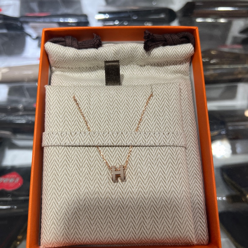 Hermes Mini Pop H 奶茶色玫瑰金項鍊 全新全配現貨-0