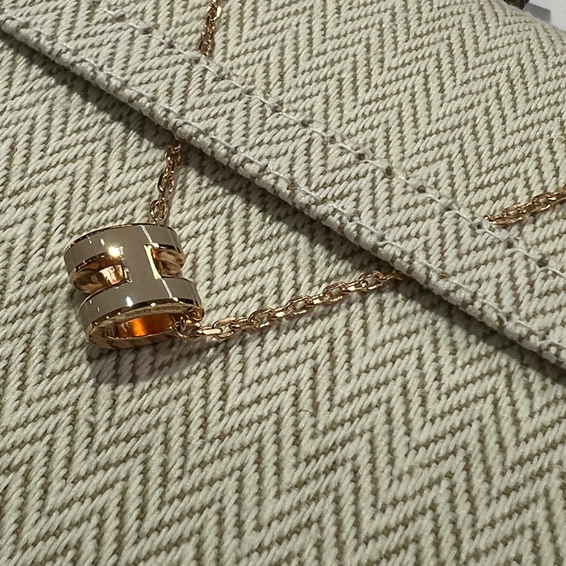 Hermes Mini Pop H 奶茶色玫瑰金項鍊 全新全配現貨-8