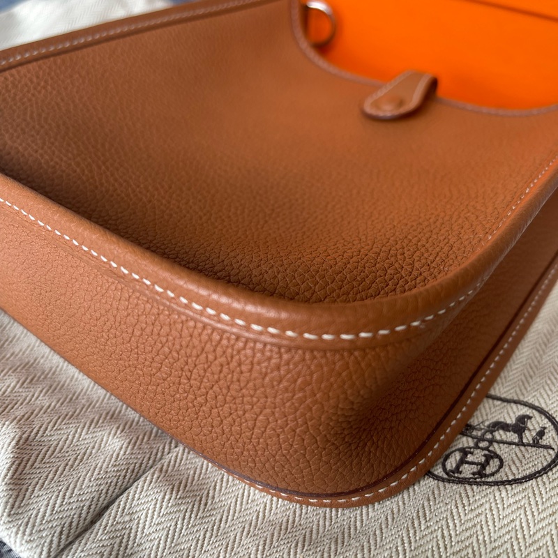 [Hermès] Mini Evelyne 金棕色銀扣編織背帶限量款_全配-5