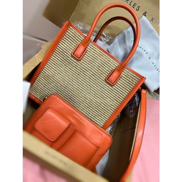 保證正品/小ck編織兩用包橘色-10