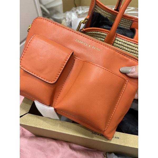 保證正品/小ck編織兩用包橘色-16